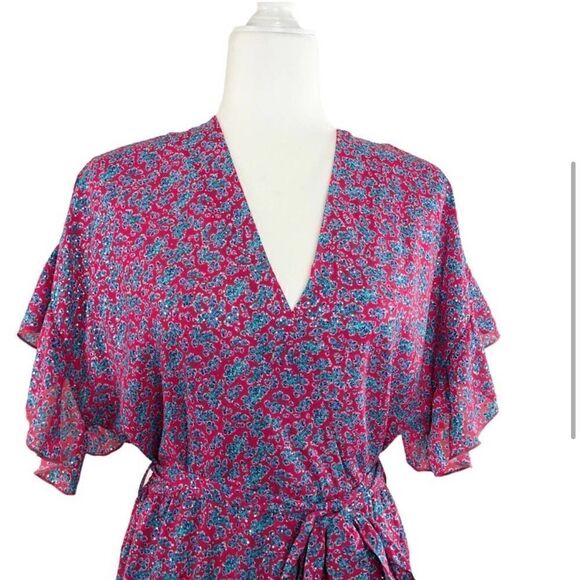 NEW Anthropologie Sabina Musayev Liri faux wrap floral ruffle dress Sz S‎ barbie - Picture 2 of 9